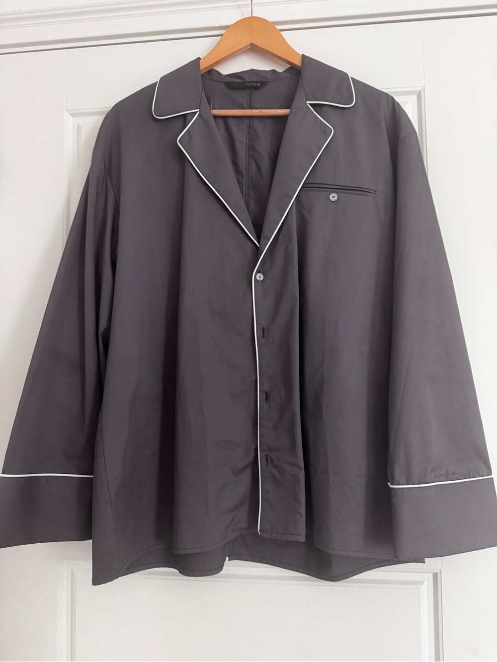 Zara Gray Button-Down Shirt with White Piping